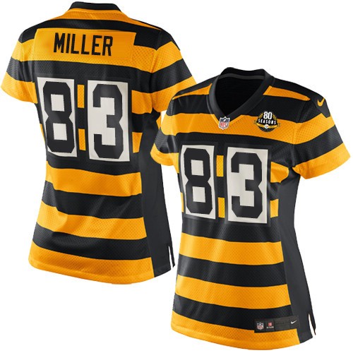 Women's Elite Heath Miller 80th Anniversary Nike Jersey Gold/Black Alternate - #83 Throwback NFL Pittsburgh Steelers